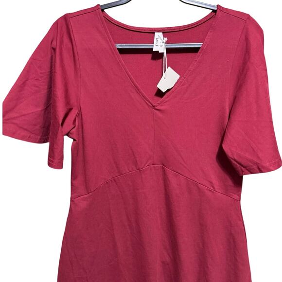 Pact NWT Fit And Flare Easy Dress V Neck Mini Cotton Burgundy Red Size Small - Picture 3 of 12